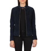 Kelsee Navy Blue Suede Biker Jacket - Image 2