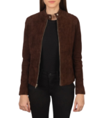 Kelsee Mocha Suede Biker Jacket - Image 2