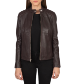 Kelsee Maroon Leather Biker Jacket - Image 2
