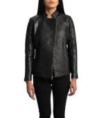 Orient Grain Quilted Black Leather Biker Jacket - Image 2