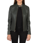Kelsee Green Leather Biker Jacket - Image 2