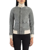 Sasha A1 Grey Suede Bomber Jacket - Image 2