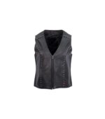 Studded Black Leather Biker Vest - Image 3