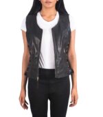 Vanda Black Leather Biker Vest - Image 2