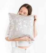 Metallic Silver Cowhide Pillow - Image 2