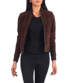 Avery Brown Suede Bomber Jacket - Image 2