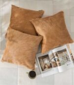 Solid Beige Cowhide Pillow - Image 3