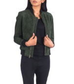 Avery Green Suede Bomber Jacket - Image 2