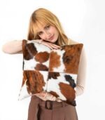 Tricolor Cowhide Patchwork Pillow - Four Panel Design - Image 2