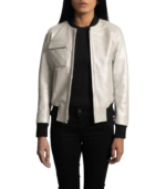 Women's Silver Leather Bomber Jacket – Tove - Image 2