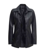 Black Leather Car Coat Womens - Image 3