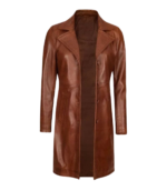Bryson Womens Cognac Brown Leather Car Coat - Image 2