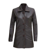 Dark Brown Women Leather Car Coat - Image 2