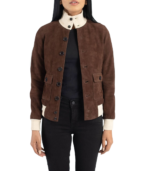 Sasha A1 Mocha Suede Bomber Jacket - Image 2