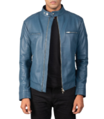 Gatsby Blue Leather Biker Jacket - Image 2