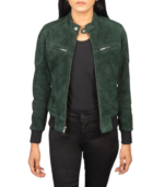 Women's Green Suede Bomber Jacket – Yrsa - Image 2