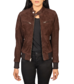 Zenna Mocha Suede Bomber Jacket - Image 2