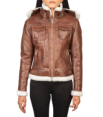 Fiona Brown Hooded Shearling Leather Jacket - Image 2