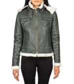 Fiona Green Hooded Shearling Leather Jacket - Image 2