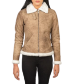 Sherilyn B-3 Distressed Brown Leather Bomber Jacket - Image 2
