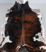 Tricolor Brindle Mix Cowhide Rug Size 7'10 L x 6'9 W 8206 - Image 2