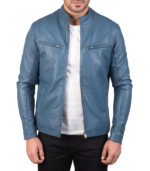 Ionic Blue Leather Biker Jacket - Image 2
