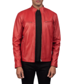 Ionic Red Leather Biker Jacket - Image 2