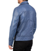 Lavendard Blue Leather Biker Jacket - Image 2