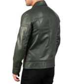 Lavendard Green Leather Biker Jacket - Image 2