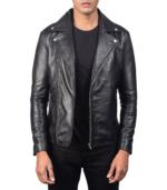 Noah Black Leather Biker Jacket - Image 2