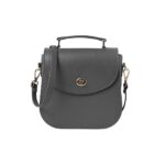 Grey Leather Saddle Bag - Astrid