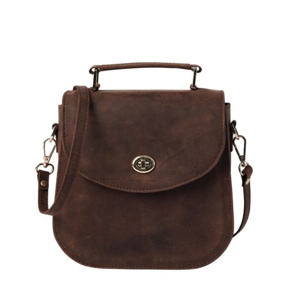 Vintage Distressed Brown Leather Saddle Bag - Astrid