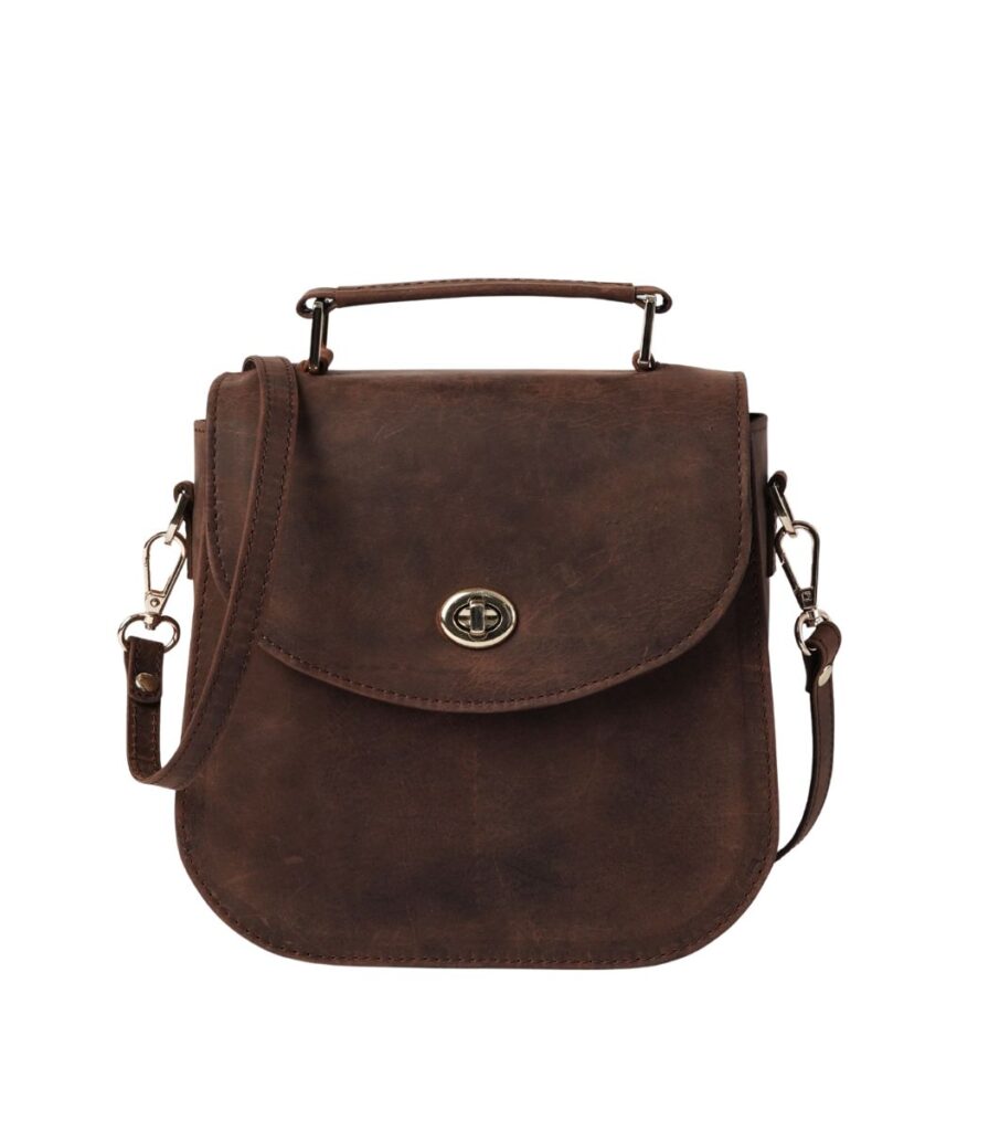 Vintage Distressed Brown Leather Saddle Bag - Astrid