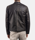 Rustic Brown Leather Biker Jacket - Image 2