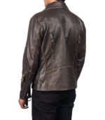 Men's Brown Leather Biker Jacket - Ludvig - Image 2
