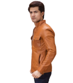 Men's Tan Leather Biker Jacket – Ulrik - Image 2