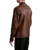 Zen Distressed Brown Leather Biker Jacket - Image 2