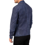 Charcoal Navy Blue Suede Biker Jacket - Image 2
