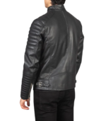 Damian Black Leather Biker Jacket - Image 2