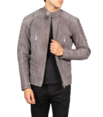 Damian Grey Suede Biker Jacket - Image 2