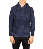 Kenton Hooded Blue Suede Pullover Jacket - Image 2