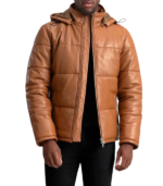 Gordon Tan Hooded Leather Puffer Jacket - Image 2