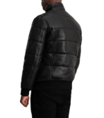 Lucas Black Leather Puffer Bomber Jacket - Image 2