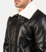 Francis Black & White Leather Bomber Jacket - Image 6