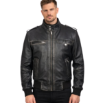 Glen Street Black Leather Bomber Jacket