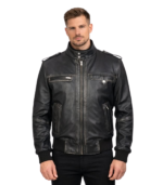 Glen Street Black Leather Bomber Jacket