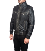 Glen Street Black Leather Bomber Jacket - Image 3