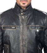 Glen Street Black Leather Bomber Jacket - Image 4