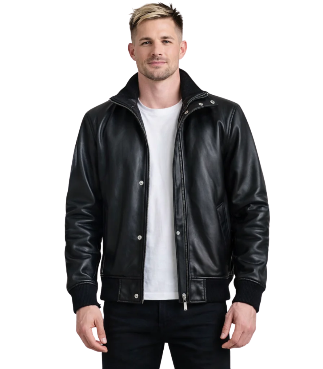 27 Lester Black Leather Bomber Jacket - Image 1
