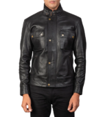 Darren Black Leather Biker Jacket - Image 3